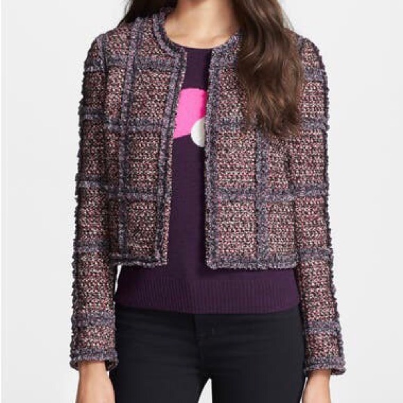 Diane Von Furstenberg Jackets & Blazers - DVF Ruffle Trim Tweed Crop Jacket Blazer Alpaca